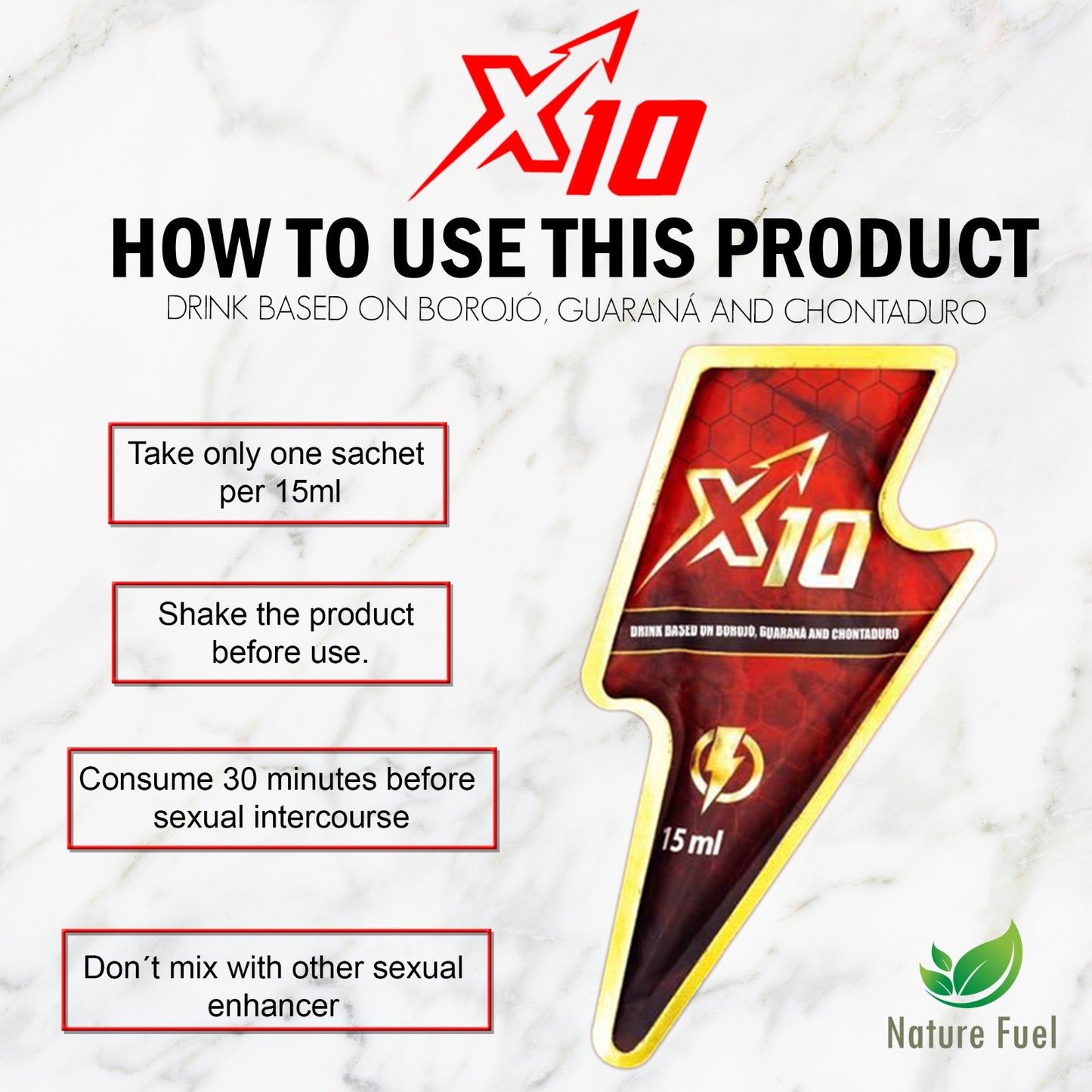 X10 Natural Enhancement Supplement | 7-Pack Energy & Stamina Booster (15ml)