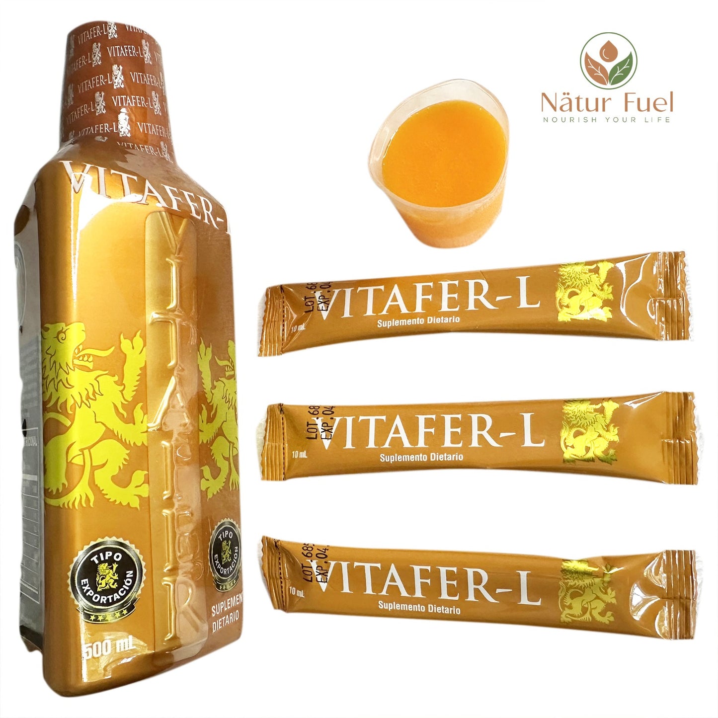 Vitafer L Gold – Liquid Multivitamin Supplement for Adults | 500 ml Bottle or Box of 16 Sachets (10 ml Each) | Natural Energy & Daily Vitality