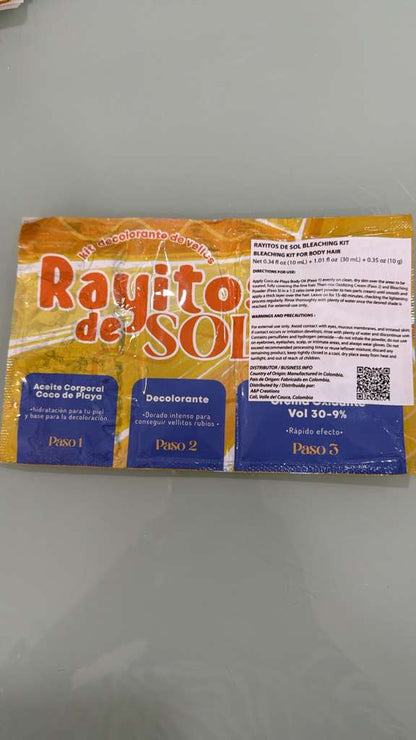 Rayitos de Sol Body Hair Lightening Kit – Gentle Bleaching System with Coconut Oil, Bleaching Powder, Oxidizing Cream & Brush | Fast, Safe & Skin-Friendly Results