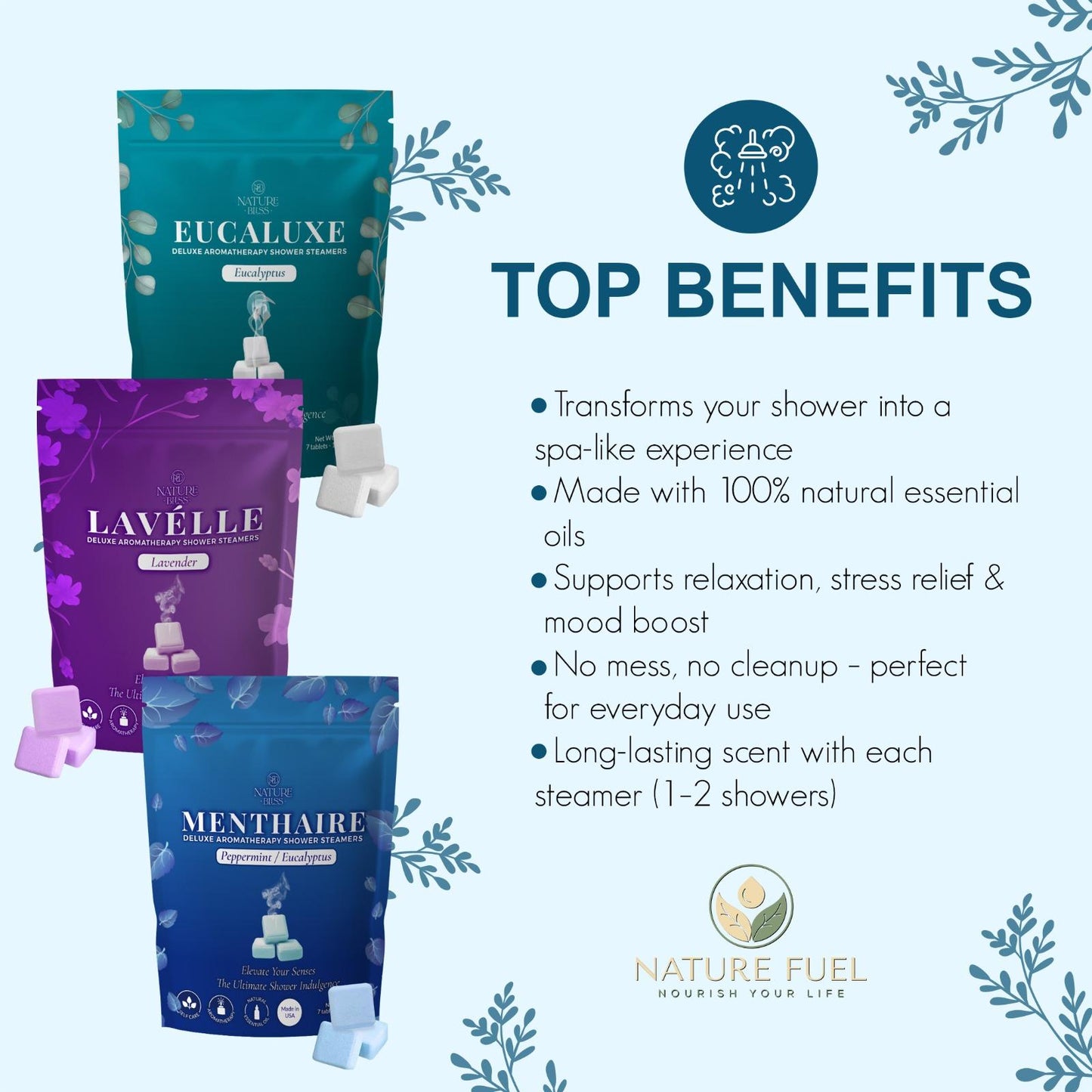 Nature Bliss Shower Steamers | 3 Scents Spa Tablets