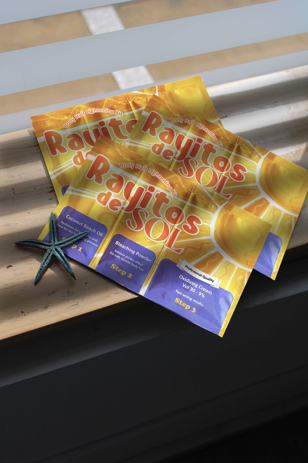 Rayitos de Sol Body Hair Lightening Kit – Gentle Bleaching System with Coconut Oil, Bleaching Powder, Oxidizing Cream & Brush | Fast, Safe & Skin-Friendly Results