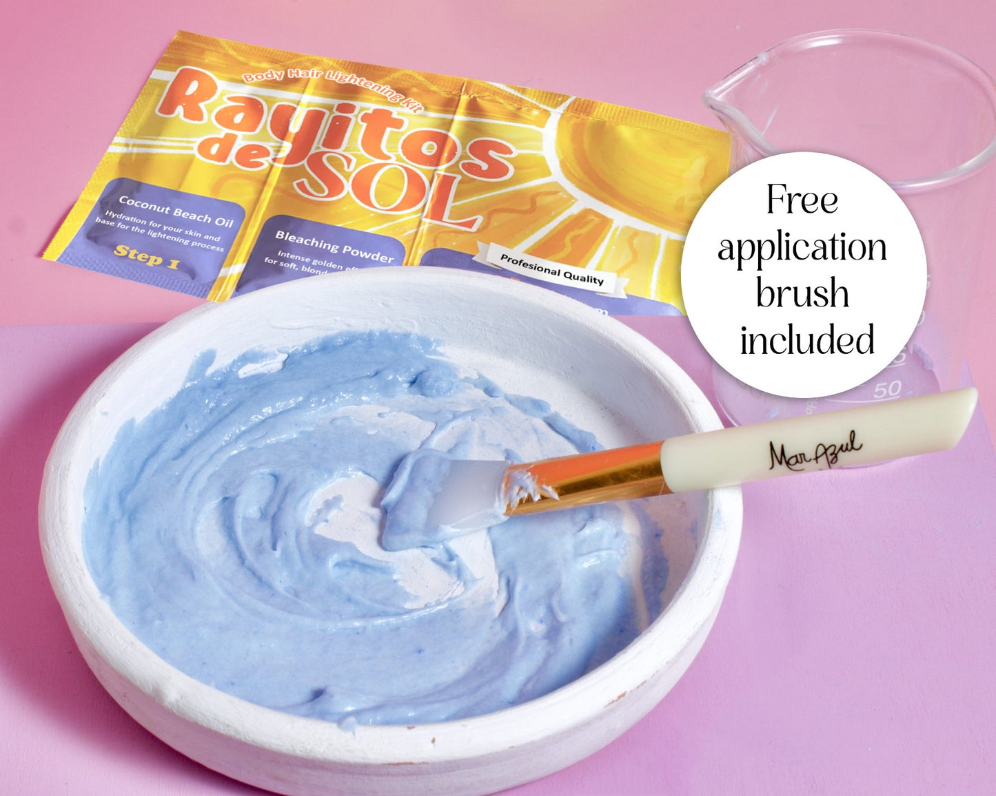 Rayitos de Sol Body Hair Lightening Kit – Gentle Bleaching System with Coconut Oil, Bleaching Powder, Oxidizing Cream & Brush | Fast, Safe & Skin-Friendly Results