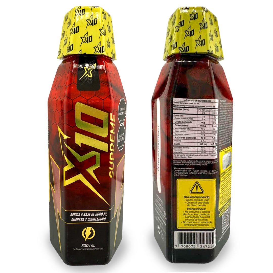 Supreme X10 Natural Energy Drink | 500ml Bottle | Boost Energy & Performance with Borojo, Chontaduro & Guarana