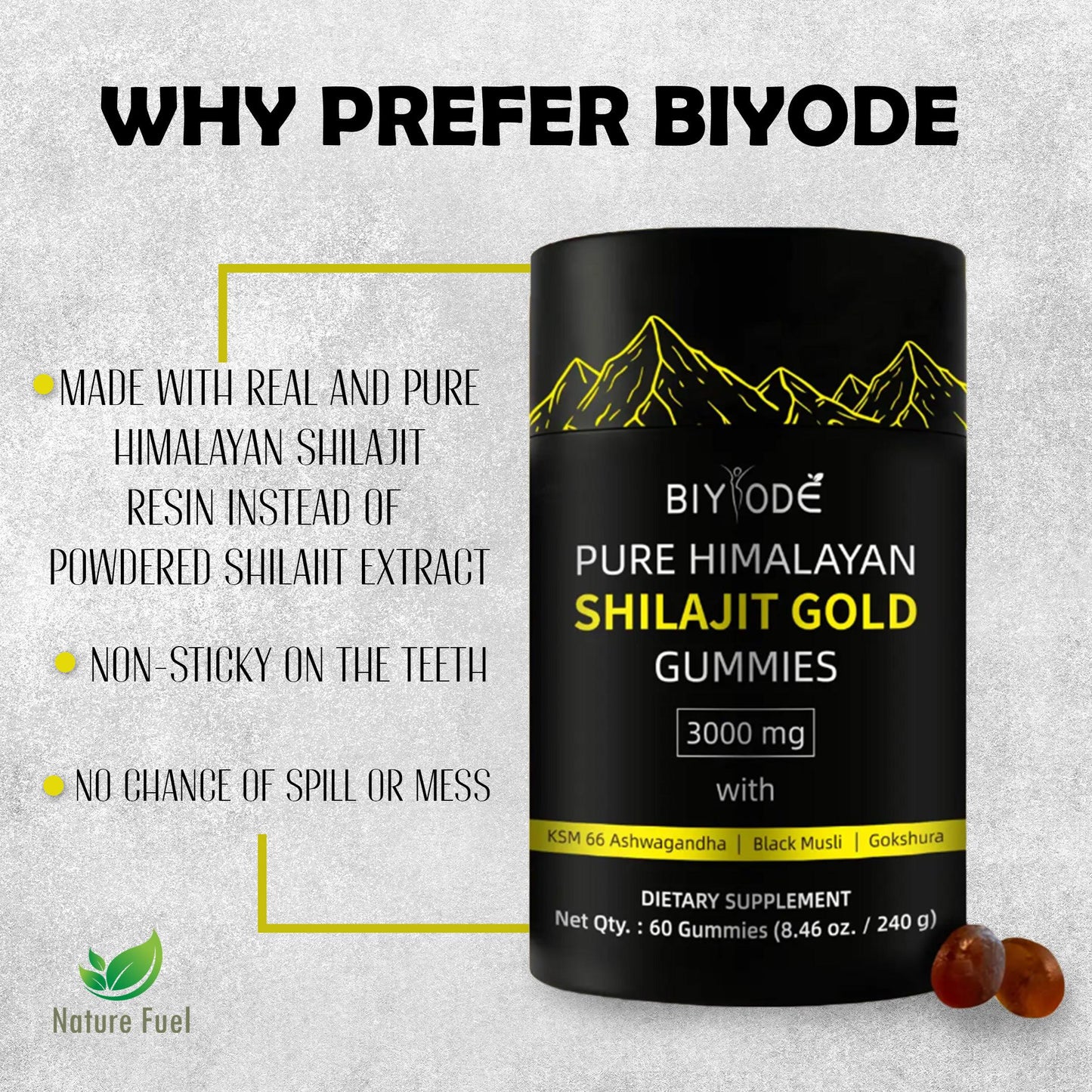 Pure Himalayan Shilajit Gummies | 60 Ct Natural Vitality Supplement