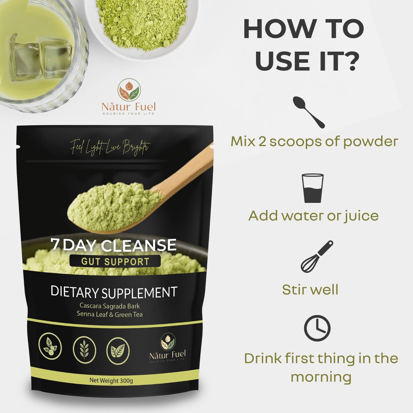 7-Day Gut & Colon Cleanse | Detox Powder with Senna & Psyllium