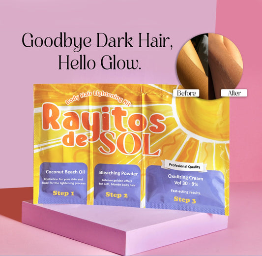 Rayitos de Sol Body Hair Lightening Kit – Gentle Bleaching System with Coconut Oil, Bleaching Powder, Oxidizing Cream & Brush | Fast, Safe & Skin-Friendly Results