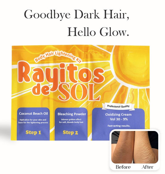 Rayitos de Sol Body Hair Lightening Kit – Gentle Bleaching System with Coconut Oil, Bleaching Powder, Oxidizing Cream & Brush | Fast, Safe & Skin-Friendly Results