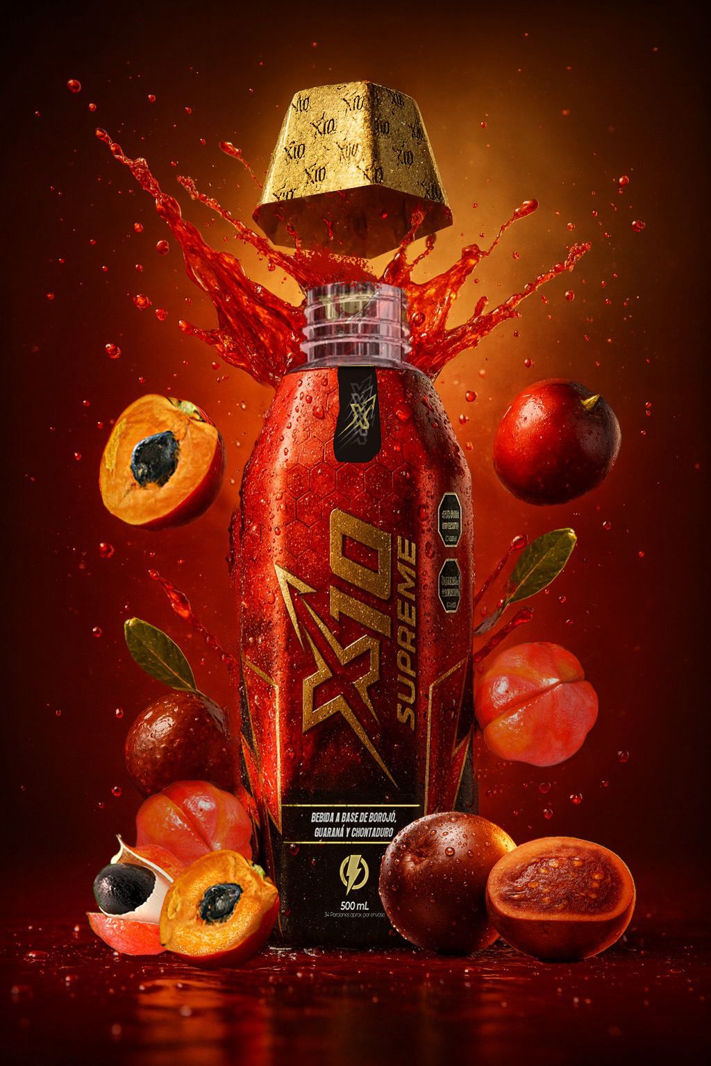 Supreme X10 Natural Energy Drink | 500ml Bottle | Boost Energy & Performance with Borojo, Chontaduro & Guarana