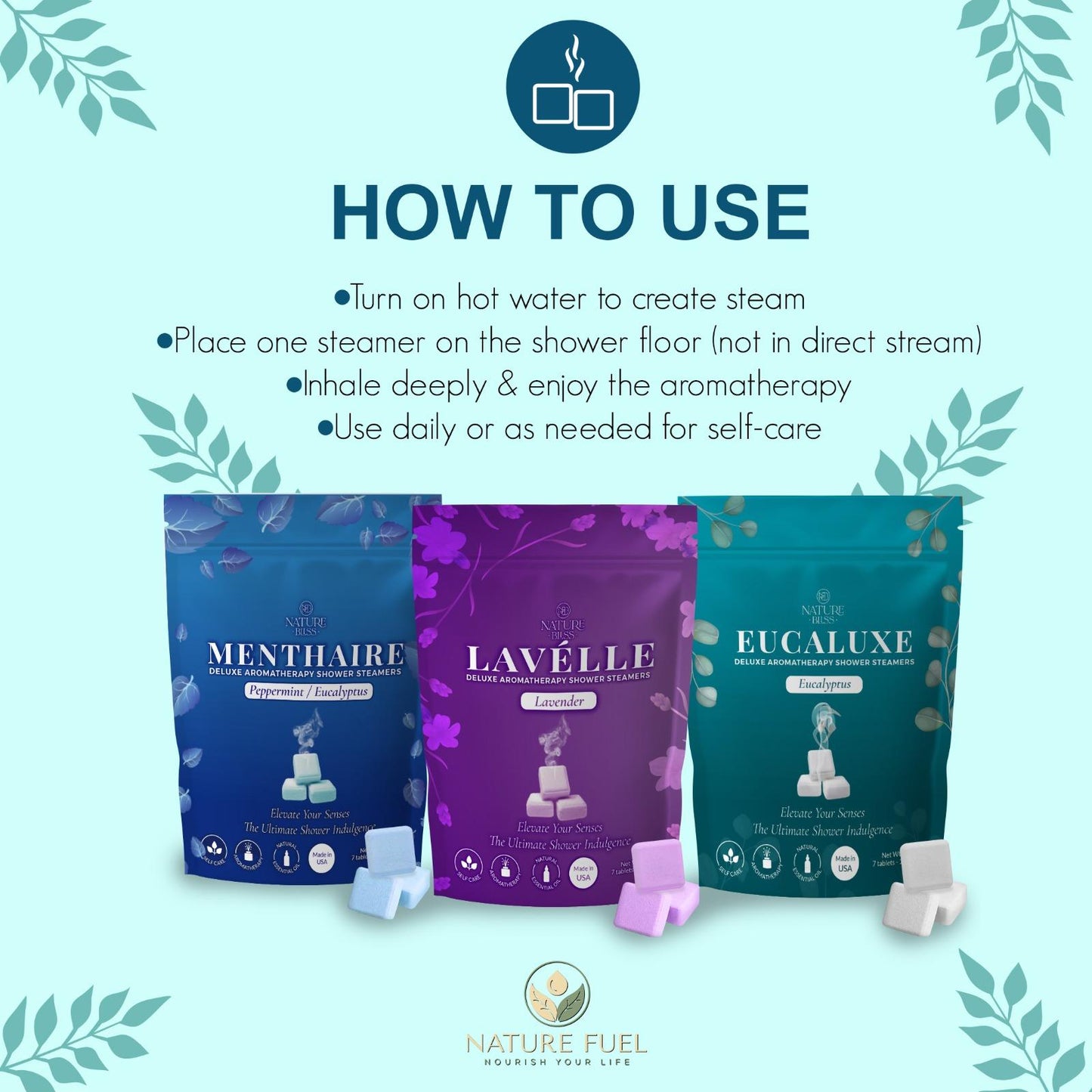 Nature Bliss Shower Steamers | 3 Scents Spa Tablets